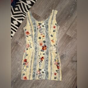 Jams World Antique Flowers on White Sleeveless Dress Vintage Small